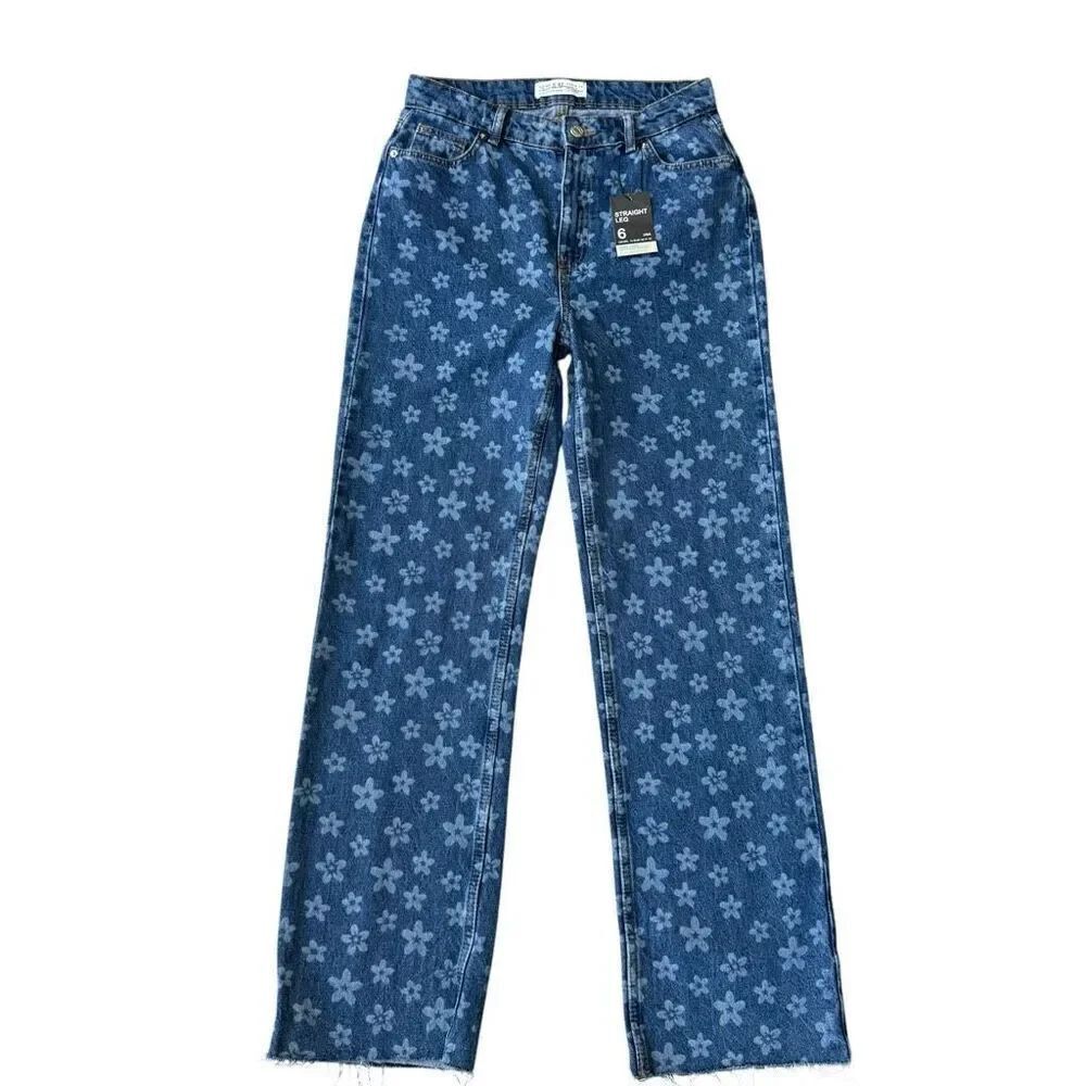Primark straight leg floral jeans size 6 NWT